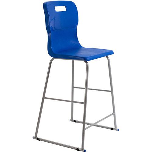 Titan High Classroom Stool with Backrest Size 6 685mm Seat Height (Ages: 14+ Years) Polly Lipped Seat with Skid Base Blue T63-B - 5 Year Guarantee