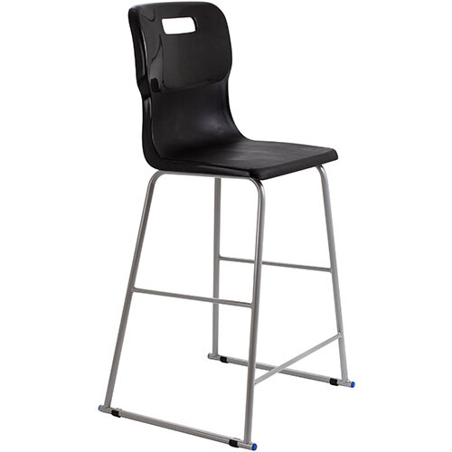 Titan High Classroom Stool with Backrest Size 6 685mm Seat Height (Ages: 14+ Years) Polly Lipped Seat with Skid Base Black T63-BK - 5 Year Guarantee