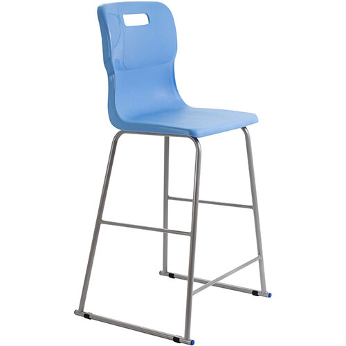 Titan High Classroom Stool with Backrest Size 6 685mm Seat Height (Ages: 14+ Years) Polly Lipped Seat with Skid Base Sky Blue T63-CB - 5 Year Guarantee