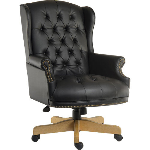 Chairman Noir Executive Leather Faced Office Chair With Light Wood Finish 5 Castor Base Black Chairman Noir Executive Leather Faced Office Chair With Light Wood Finish 5 Castor Base Black