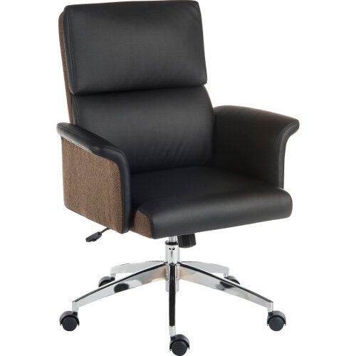 Elegance Medium Gull Wing Armed Medium Back Executive Office Chair With Supple Leather Look Upholstery In Black