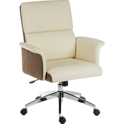 Elegance Medium Gull Wing Armed Medium Back Executive Office Chair With Supple Leather Look Upholstery In Cream