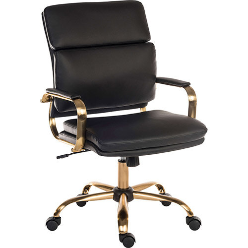 Vintage Style Executive Office Chair With Black Leather Look Upholstery &Brass Effect Frame Vintage Style Executive Office Chair With Black Leather Look Upholstery &Brass Effect Frame