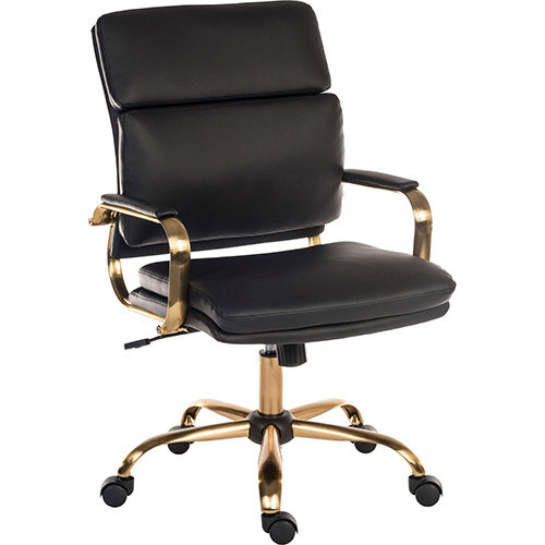 Vintage Style Executive Office Chair With Black Leather Look Upholstery & Brass Effect Frame