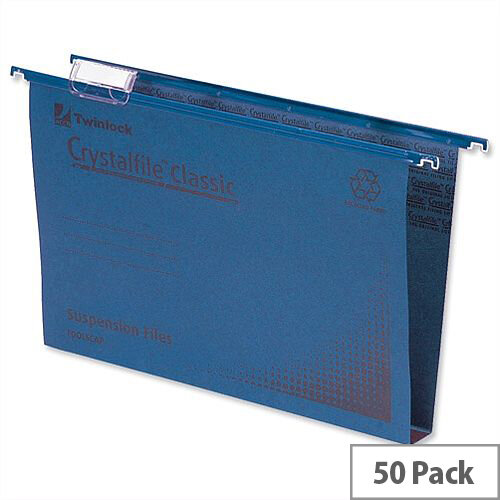 Rexel Crystalfile Classic Vertical Suspension File Blue 30mm Foolscap Pack 50