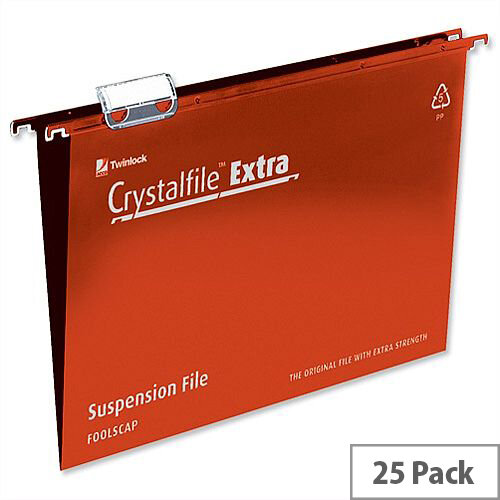 Rexel Crystalfile Extra Foolscap Vertical Suspension File Red Plastic 15mm Pack 25