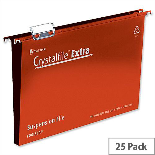 Rexel Crystalfile Extra Foolscap Vertical Suspension File Red Plastic 30mm Pack 25