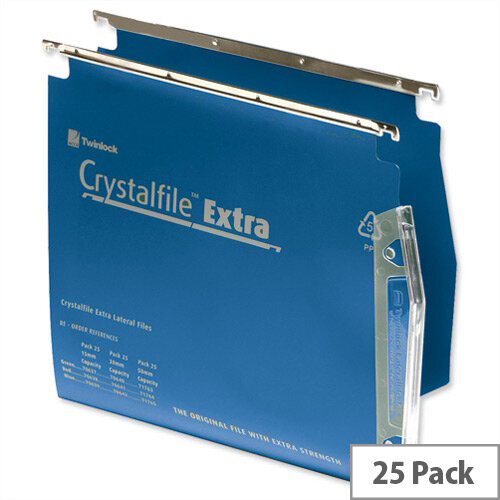 Rexel Crystalfile Extra Lateral 275mm Suspension File V-base 15mm Blue Pack 25