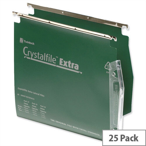 Rexel Crystalfile Extra Lateral 275mm Suspension File 30mm Wide base Green Pack 25 Ref 70640