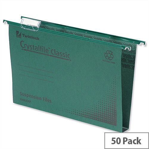 Rexel Crystalfile Classic Vertical Suspension File Green 50mm Foolscap Pack 50