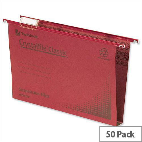 Rexel Crystalfile Classic Vertical Suspension File Red 50mm Foolscap Pack 50