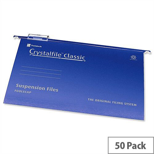 Rexel Crystalfile Foolscap Suspension File Blue V-base 15mm Pack 50