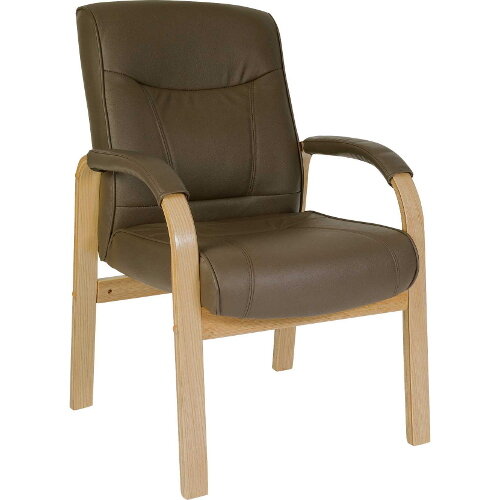 Richmond Visitor Brown Bonded Leather Faced Armchair With Light Oak Colour Wooden Arms And Legs