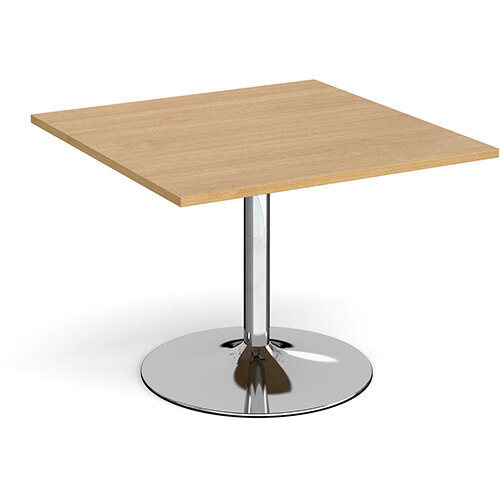 Trumpet Base Square Boardroom Table Extension 1000mm x 1000mm - Chrome Base &Oak Top Trumpet Base Square Boardroom Table Extension 1000mm x 1000mm - Chrome Base &Oak Top
