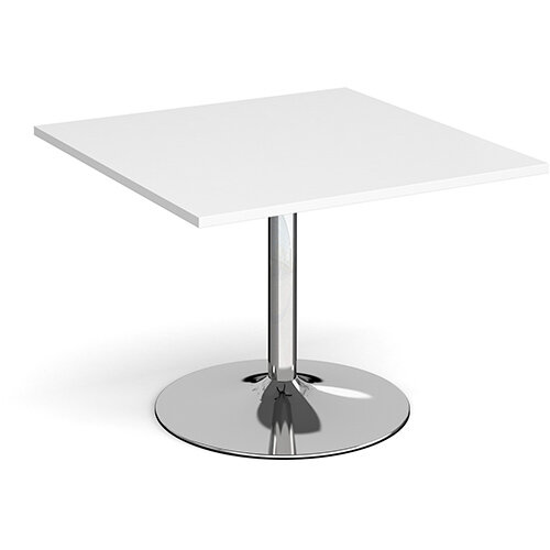 Trumpet Base Square Boardroom Table Extension 1000mm x 1000mm - Chrome Base &White Top Trumpet Base Square Boardroom Table Extension 1000mm x 1000mm - Chrome Base &White Top