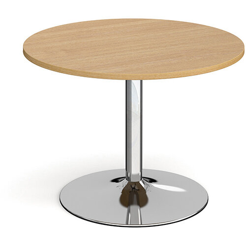 Trumpet Base Circular Boardroom Table 1000mm - Chrome Base &Oak Top Trumpet Base Circular Boardroom Table 1000mm - Chrome Base &Oak Top