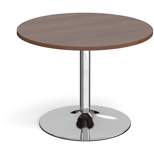 Trumpet Base Circular Boardroom Table 1000mm - Chrome Base &Walnut Top Trumpet Base Circular Boardroom Table 1000mm - Chrome Base &Walnut Top