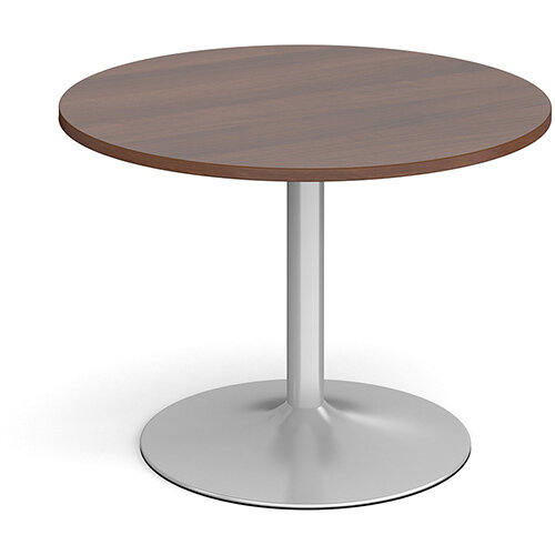 Trumpet Base Circular Boardroom Table 1000mm - Silver Base &Walnut Top Trumpet Base Circular Boardroom Table 1000mm - Silver Base &Walnut Top