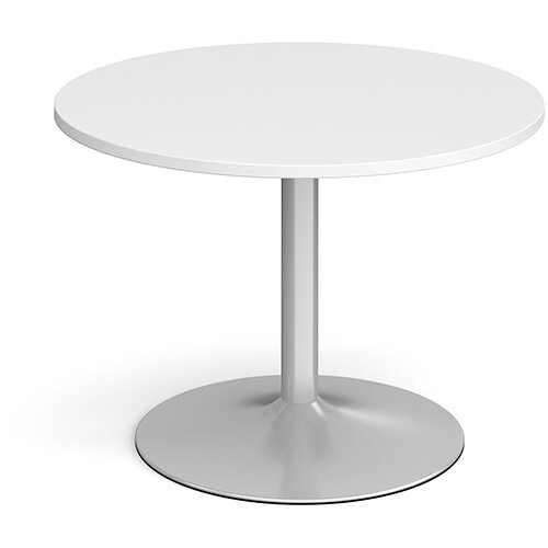 Trumpet Base Circular Boardroom Table 1000mm - Silver Base &White Top Trumpet Base Circular Boardroom Table 1000mm - Silver Base &White Top