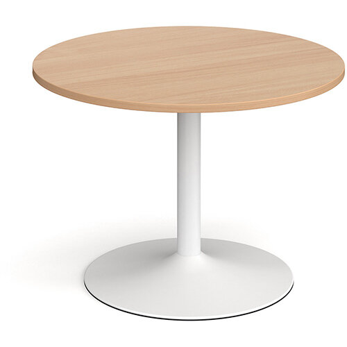 Trumpet Base Circular Boardroom Table 1000mm - White Base &Beech Top Trumpet Base Circular Boardroom Table 1000mm - White Base &Beech Top