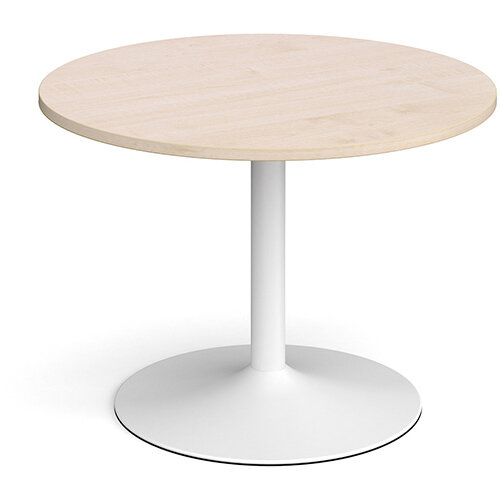 Trumpet Base Circular Boardroom Table 1000mm - White Base &Maple Top Trumpet Base Circular Boardroom Table 1000mm - White Base &Maple Top