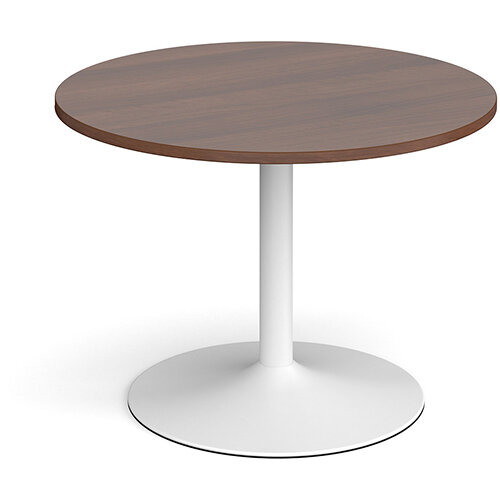 Trumpet Base Circular Boardroom Table 1000mm - White Base &Walnut Top Trumpet Base Circular Boardroom Table 1000mm - White Base &Walnut Top