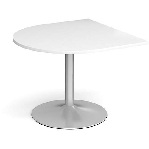 Trumpet Base Radial D-End Boardroom Table Extension 1000mm x 1000mm - Silver Base &White Top Trumpet Base Radial D-End Boardroom Table Extension 1000mm x 1000mm - Silver Base &White Top