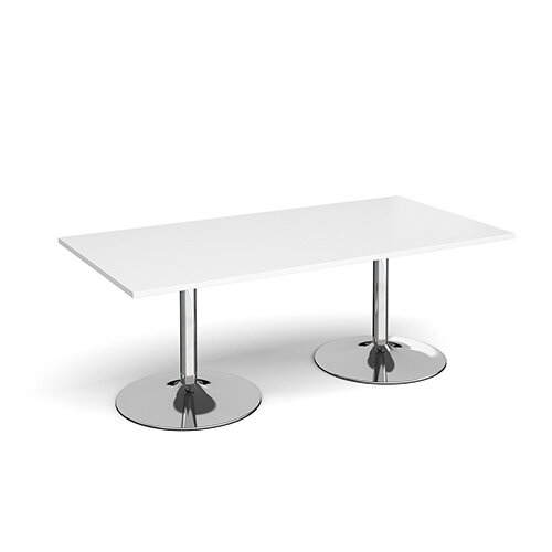Trumpet Base Rectangular Boardroom Table 2000mm x 1000mm - Chrome Base &White Top Trumpet Base Rectangular Boardroom Table 2000mm x 1000mm - Chrome Base &White Top