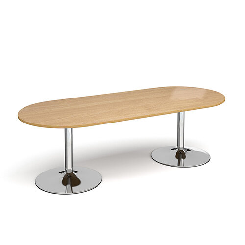 Trumpet Base Radial D-End Boardroom Table 2400mm x 1000mm - Chrome Base &Oak Top Trumpet Base Radial D-End Boardroom Table 2400mm x 1000mm - Chrome Base &Oak Top