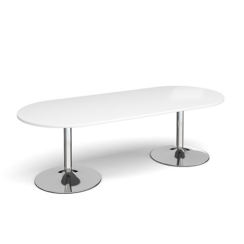 Trumpet Base Radial D-End Boardroom Table 2400mm x 1000mm - Chrome Base &White Top Trumpet Base Radial D-End Boardroom Table 2400mm x 1000mm - Chrome Base &White Top