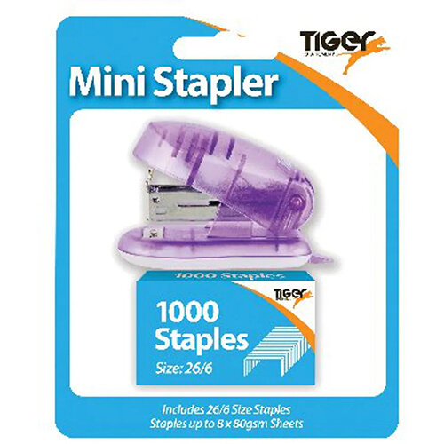 Tiger Mini 26/6 Stapler including 1000 Staples Pack of 6 301506 Tiger Mini 26/6 Stapler including 1000 Staples Pack of 6 301506