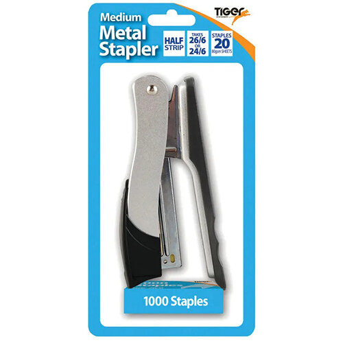 Tiger Medium Metal 26/6 Stapler FOC 1000 Staples Pack of 6 301510