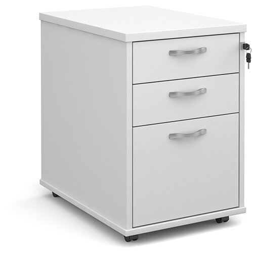 Tall mobile 3 drawer pedestal with silver handles 600mm deep - white