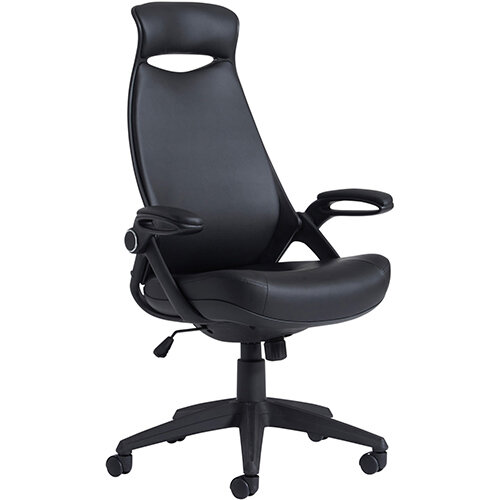 Tuscan high back managers chair with head support - black leather faced