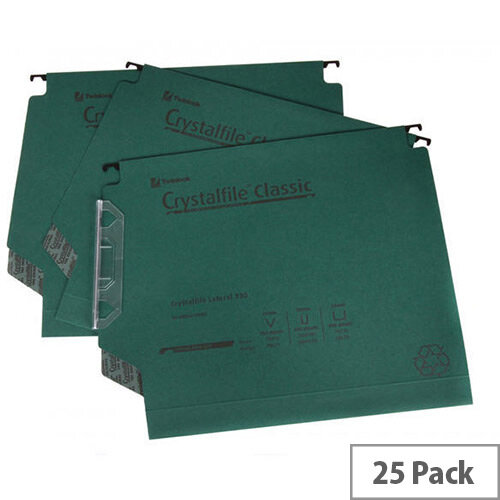 Rexel CrystalFile Classic Lateral 330mm Suspension File Wide Base 30mm Green Pack of 25 3000109