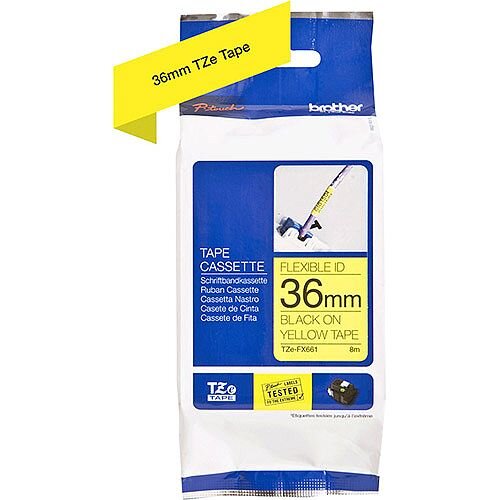 Brother TZe-FX661 36mm Black on Yellow Flexible ID Laminated TZe Tape Cassette 8 Metres Brother TZe-FX661 36mm Black on Yellow Flexible ID Laminated TZe Tape Cassette 8 Metres