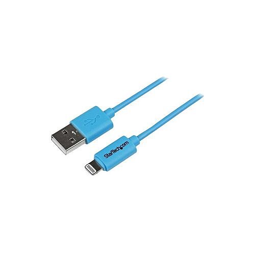StarTech 1m (3ft) Blue Apple 8-pin Lightning Connector to USB Cable for iPhone / iPod / iPad 1 x Lightning Male Proprietary Connector 1 x Type A Male USB Nickel Plated StarTech 1m (3ft) Blue Apple 8-pin Lightning Connector to USB Cable for iPhone / iPod / iPad 1 x Lightning Male Proprietary Connector 1 x Type A Male USB Nickel Plated