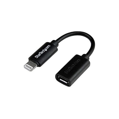 StarTech Black Micro USB to Apple 8-pin Lightning Connector Adapter for iPhone / iPod / iPad 1 x Lightning Male Proprietary Connector StarTech Black Micro USB to Apple 8-pin Lightning Connector Adapter for iPhone / iPod / iPad 1 x Lightning Male Proprietary Connector