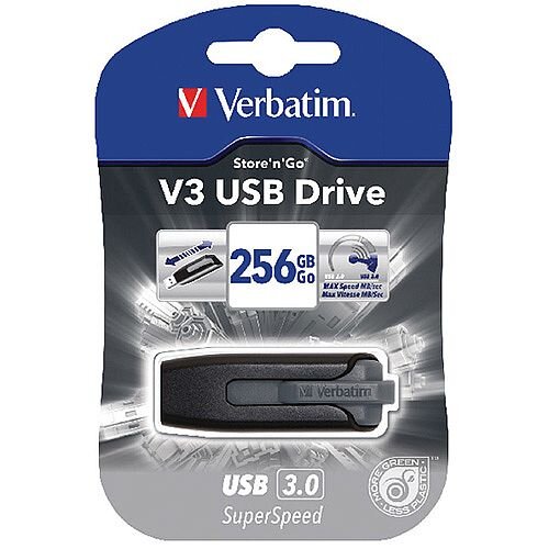 Verbatim Store n Go V3 USB 3.0 Flash Drive 256GB Black 49168 Verbatim Store n Go V3 USB 3.0 Flash Drive 256GB Black 49168