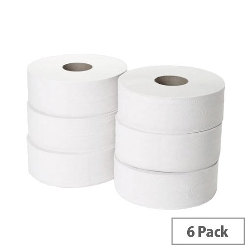Whitebox Dispenser Jumbo Toilet Paper Tissue Rolls 2-Ply White 300m Pack of 6 Whitebox Dispenser Jumbo Toilet Paper Tissue Rolls 2-Ply White 300m Pack of 6