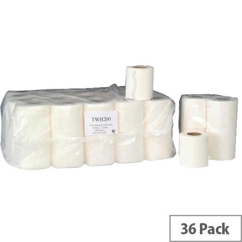 Whitebox Dispenser Toilet Paper Tissue Rolls 2-Ply White 200 Sheet (Pack 36) TWH200T