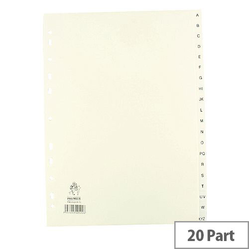 Index A4 20 Part A-Z Polypropylene White Subject Dividers Pack of 20 Dividers WX01351