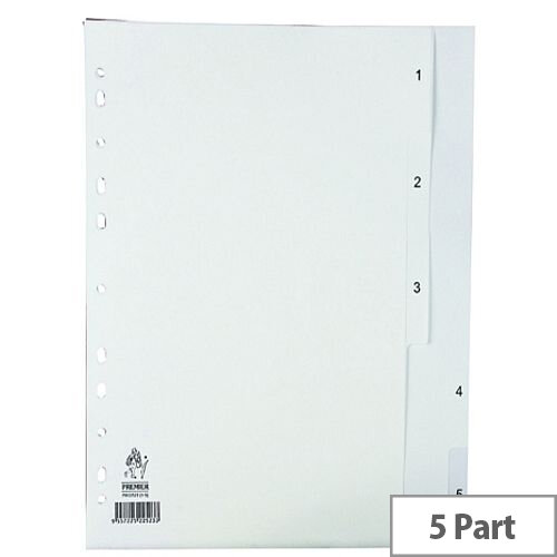 Index A4 1-5 Part Polypropylene White Subject Dividers WX01352