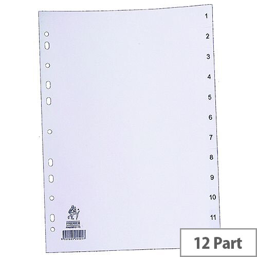 Index A4 1-12 Part Polypropylene White Subject Dividers WX01354