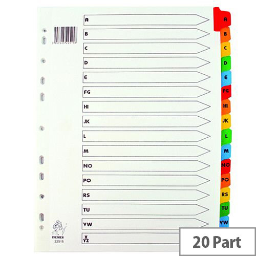 A4 Mylar Index A-Z Multi-Colour Subject Dividers Eco-Friendly, 20-Part(WX01523)