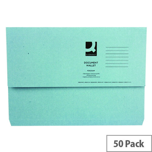 Q Connect Document Wallet 220gsm Foolscap Blue Pack of 50 WX23011A