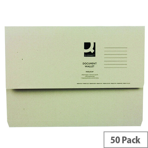 Q- Connect Document Wallet 220gsm Foolscap Green Pack of 50 WX23012A