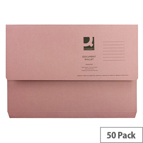 Q- Connect Document Wallet 220gsm Foolscap Pink Pack of 50 WX23015A Q- Connect Document Wallet 220gsm Foolscap Pink Pack of 50 WX23015A
