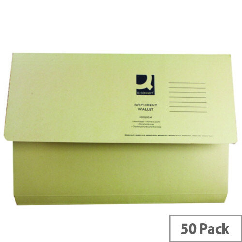 Q- Connect Document Wallet 220gsm Foolscap Yellow Pack of 50 WX23017A