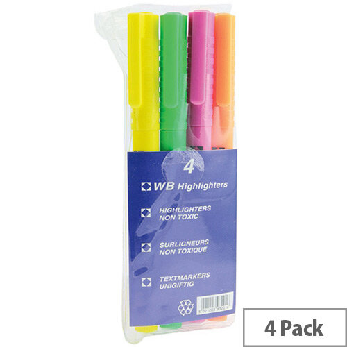 Highlighter Pens Assorted Colours Wallet Pack of 4 WX93206 Highlighter Pens Assorted Colours Wallet Pack of 4 WX93206